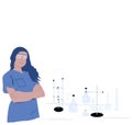 A chemist scientist in the laboratory vector stock illustration. A female biologist conducts research on professional equipment. M Royalty Free Stock Photo